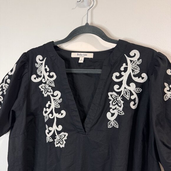 Torrid Belle Isle T-shirt Blouse 0X  XL Puff Sleeve Embroidered Black White Boho - Picture 4 of 12